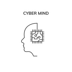 Human head cyber mind digital technology. Cyber brain logo future tech face, Robot artificial intelligence