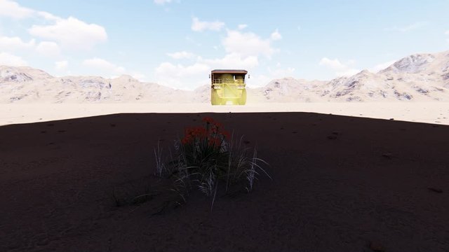 dumper next to a flower, 3D illustration 