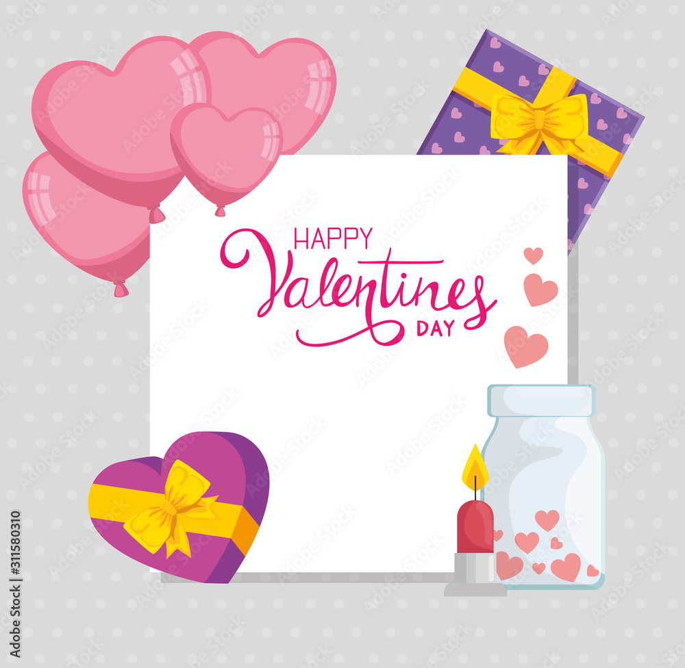 Wall mural happy valentines day with set decoration vector illustration design