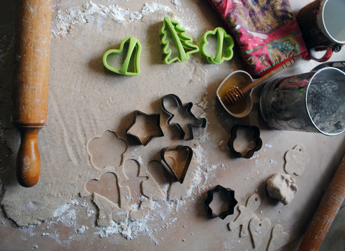 The process of making ginger cookies. Girl is preparing cookies. Gluten free from rice flour. Housewife makes christmas cookies. Close up close shot
