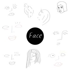Set womens faces. International Women's Day. Feminism concept design. Vector illustration for card, poster, modern design. Lines , hand drawn