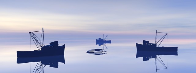 view on fishing boats with a very nice view - 3d rendering