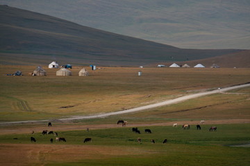 Central Asia. Kyrgyzstan. Son-Kul lake is located on the high plain of Naryn region between the ridges of the Tien Shan mountains. It is located at an altitude of 3016 m above sea level.