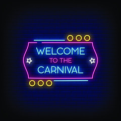 Obraz premium Welcome to the Carnival Neon Signs Style Text Vector