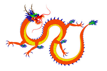 Chinese dragon in color on a white background