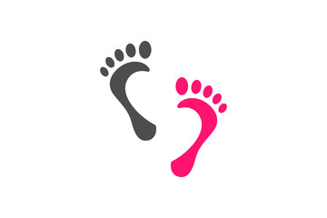 Grey Pink Footprint Icon isolated on white background. Flat Vector Icon Design Template Element