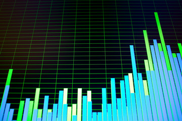 Bright colorful waveforms and spectograms on computer screen