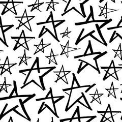 Seamless pattern with hand drawn stars. Stylized star Drawn by hand. Black and white vector illustration.