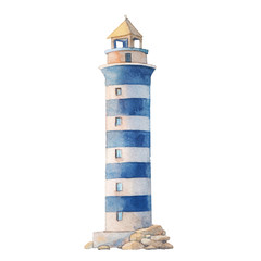 Watercolor lighthouse illustration. Isolated lighthouse on white background. Hand drawn artwork. - 311583525