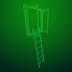 Ladder with open window. Business concept in opportunity. Wireframe low poly mesh vector illustration.