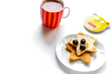 concept kid breakfast with pancake on white background