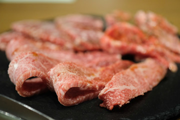 Premium grade of sliced Japanese wagyu beef