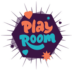 Play room logo on geometric abstract for childrens area with rays.