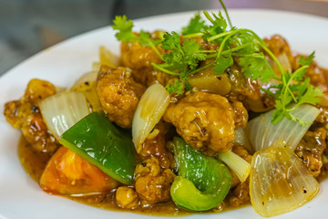 Closeup photo of Chinese sweet and sour pork spare rib