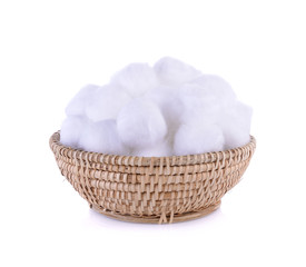 Fototapeta na wymiar Cotton balls in basket on white background
