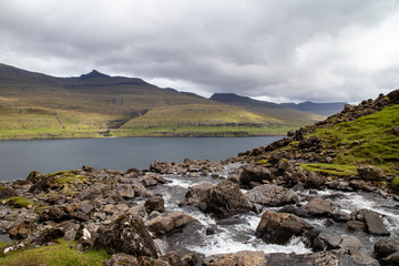 Fototapeta na wymiar Faroe Islands Fjord from waterfall