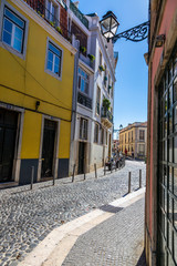 Fototapeta premium Old building facades in old city of Lisboa in Portugal in summer