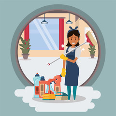 woman worker housekepping with equipment