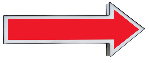 Red metal and plastic direction arrow sign. Blank with copy space.