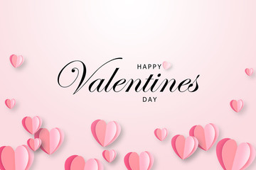 Obraz na płótnie Canvas Happy Valentines day concept background. illustration. 3d pink paper hearts.