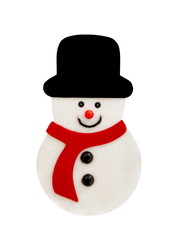 Snowman doll for decorating christmas trees isolated on white background.