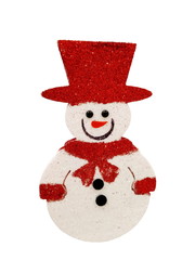Snowman doll for decorating christmas trees isolated on white background.