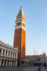 Fototapeta na wymiar View of St. Mark's Campanile from the Square in Venice
