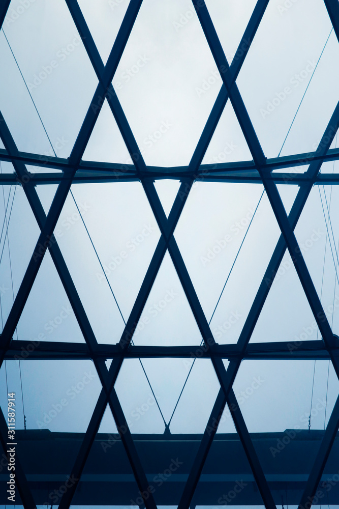 Poster glass roof panels. computer graphics of minimalist business building interior. abstract modern archi