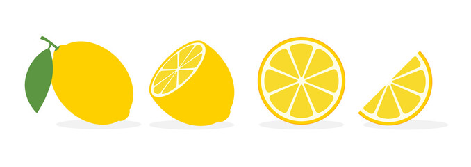 Lemon slice citrus fruit flat icon. Vector lemon half cut logo, yellow simple illustration - Powered by Adobe