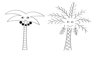 Two cute cartoon palm trees. Vector illustration.