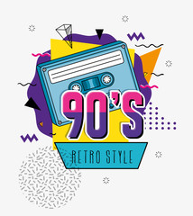 poster of nineties with cassette retro style pop art vector illustration design