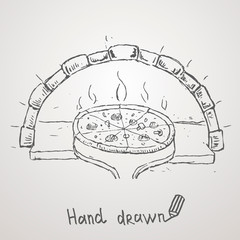 Sketch stone oven for pizza, hand drawn.