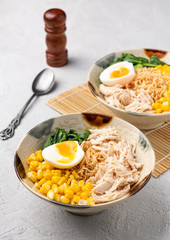 dry noodle corn with vegetable food background 