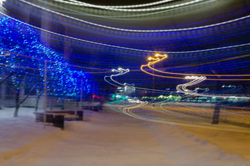 Blurred lights of different colors at night.