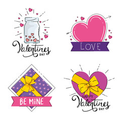 set of happy valentines day decoration vector illustration design