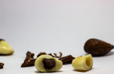 Thorny palm or Salak fruit, Tropical fruit has a reddish-brown thorn effect from Indonesian local fruits with White Background.