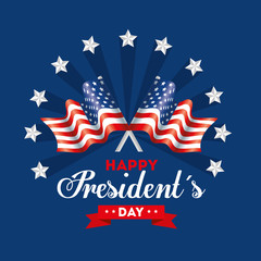 happy presidents day with flags usa and stars vector illustration design