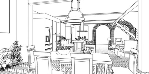 sketch of house interior - 3d illustration