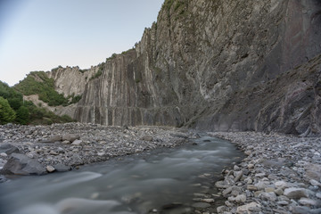River next to interesting rock formations in Azerbaijan