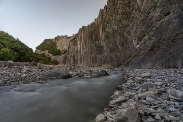 Fototapeta na wymiar Long exposure of a river in Lahich, Azerbaijan