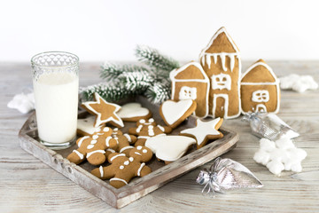 Milk and gingerbread cookies for Santa.