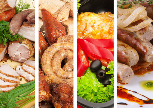 Collage of different sausages and meat