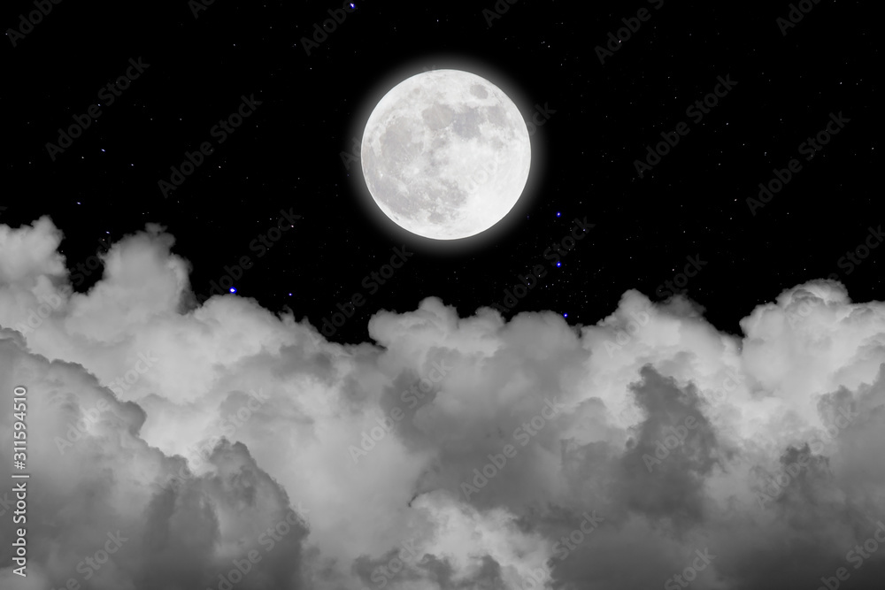 Wall mural full moon with starry and clouds background. romantic night.