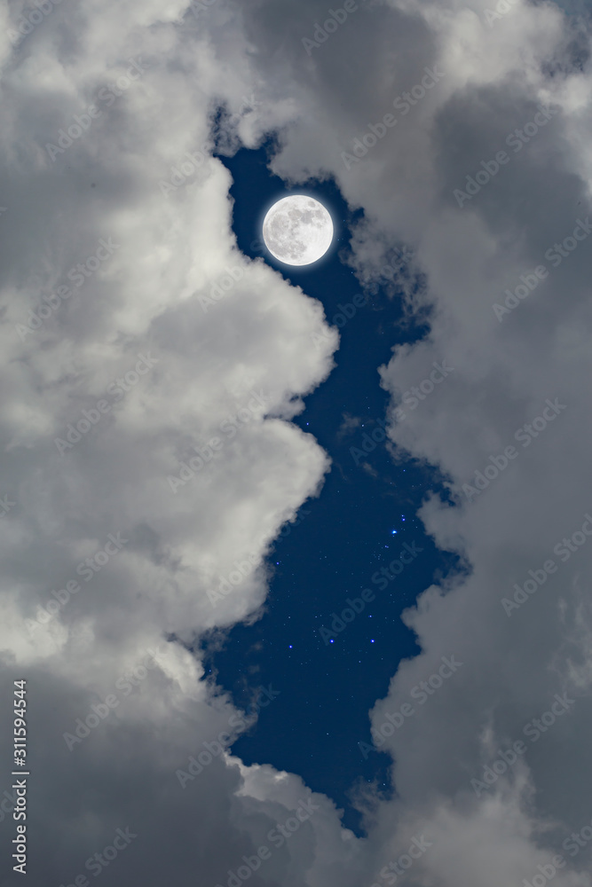 Canvas Prints full moon with starry and clouds background. romantic night.