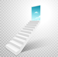 Stairway with open door heaven, ladder staircase to sky concept