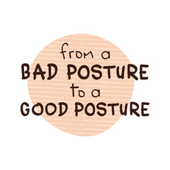 Incorrect posture concept. from a bad posture to a good posture simple text for using in card, banner, brochure. Vector illustration on textured background
