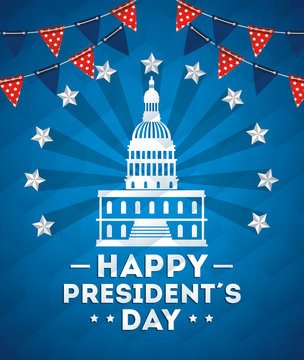 Happy Presidents Day With American Parliament Silhouette Vector Illustration Design