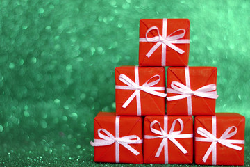 defocused light bokeh with gift packages