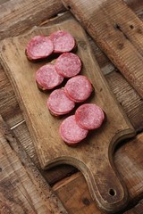 Sandwiches with bread and sausage on the table 