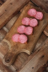 Sandwiches with bread and sausage on the table 